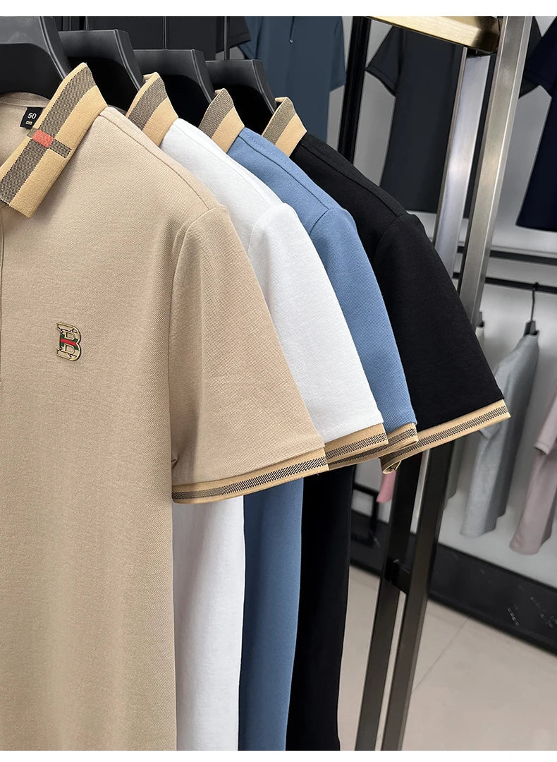 Bestselling brand summer new 100% pure cotton comfortable polo shirt fashionable men's classic letter badge casual short sleeve