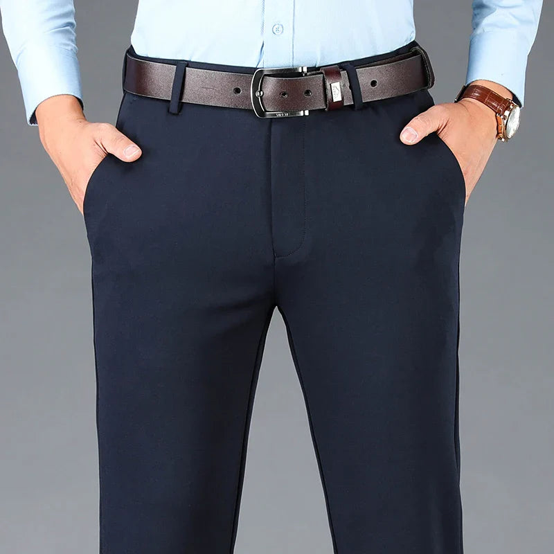Spring Autumn Men's Smart Casual Pants Black Navy Blue Suit Pants Office Male Trousers Big Size Elegant Sports Straight Pants