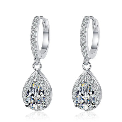 1carat Waterdrop Moissanite Hoop Earrings for Women D Color Pear/Heart/Oval Cut Halo Diamond Earring 925 Sterling Silver Jewelry
