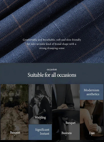 High Quality khaki Plaid suit Formal Business Office Men's Suits Fashionable and Casual evening gown