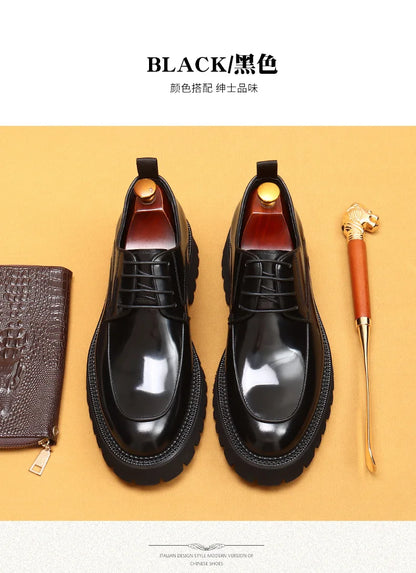 Men Oxford Brogue Genuine Leather Shoes Black Brown Classic Style Platform Lace Up Formal Shoes Wedding Office Dress Shoes Men