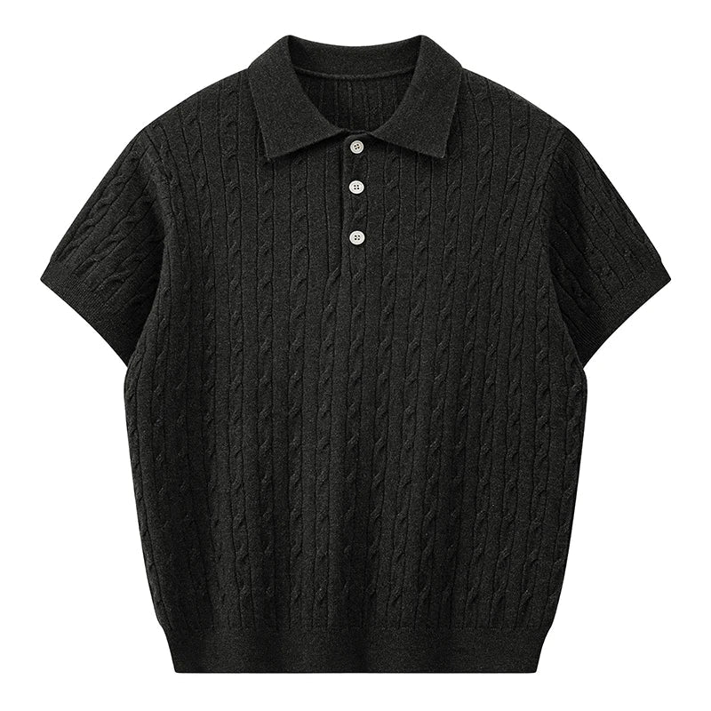 Jack's American Retro Twisted Flower Knitted Short Sleeved Polo Shirt for Men's Summer Trendy Brand Loose Casual Pullover Top