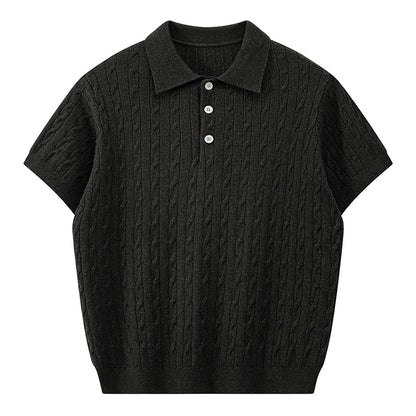 Jack's American Retro Twisted Flower Knitted Short Sleeved Polo Shirt for Men's Summer Trendy Brand Loose Casual Pullover Top