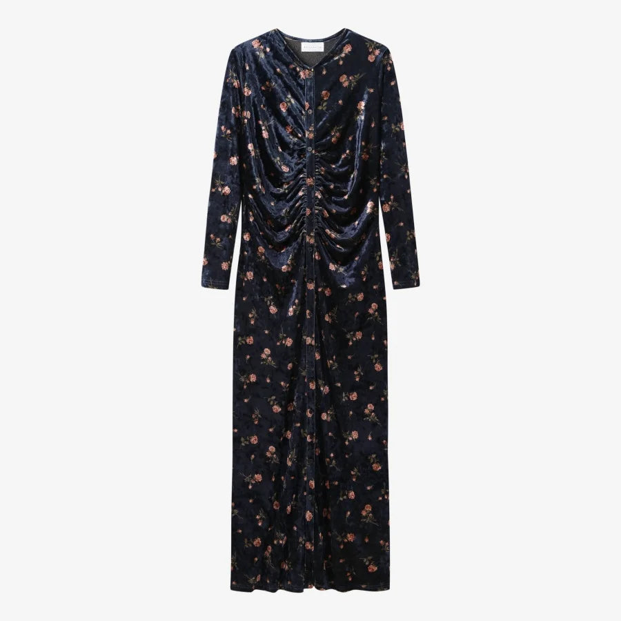 velvet print shirring woman dress elegance lady dressy wear