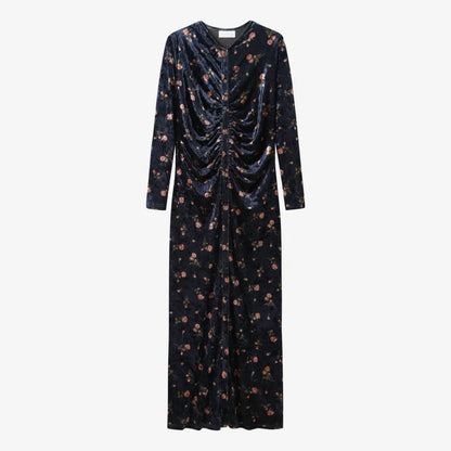 velvet print shirring woman dress elegance lady dressy wear