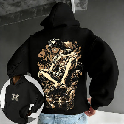 Anime Luffy Printed Cotton Hoodie  Spring/Autumn Men's New Street Hip Hop Loose Casual Parent Child Sweater Top