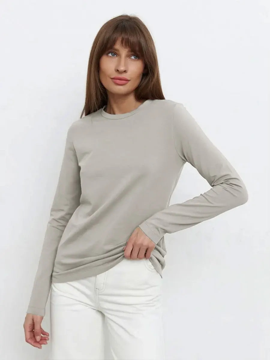 Women's Spring Autumn 100% Cotton T-shirt Bottoming Basic Solid Lady Long Sleeve Loose Tops Shirts Oversized T Shirt