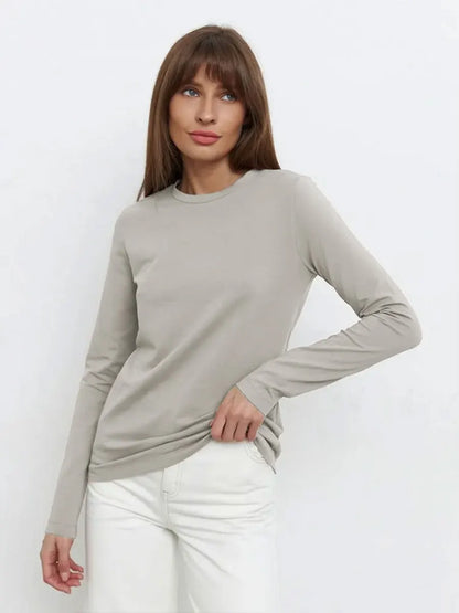 Women's Spring Autumn 100% Cotton T-shirt Bottoming Basic Solid Lady Long Sleeve Loose Tops Shirts Oversized T Shirt