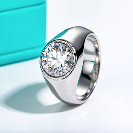 4ct D Color Moissanite Men Rings 18K Gold Plated  Silver Engagement Bezel Rings For Men Factory Jewelry Wholesale