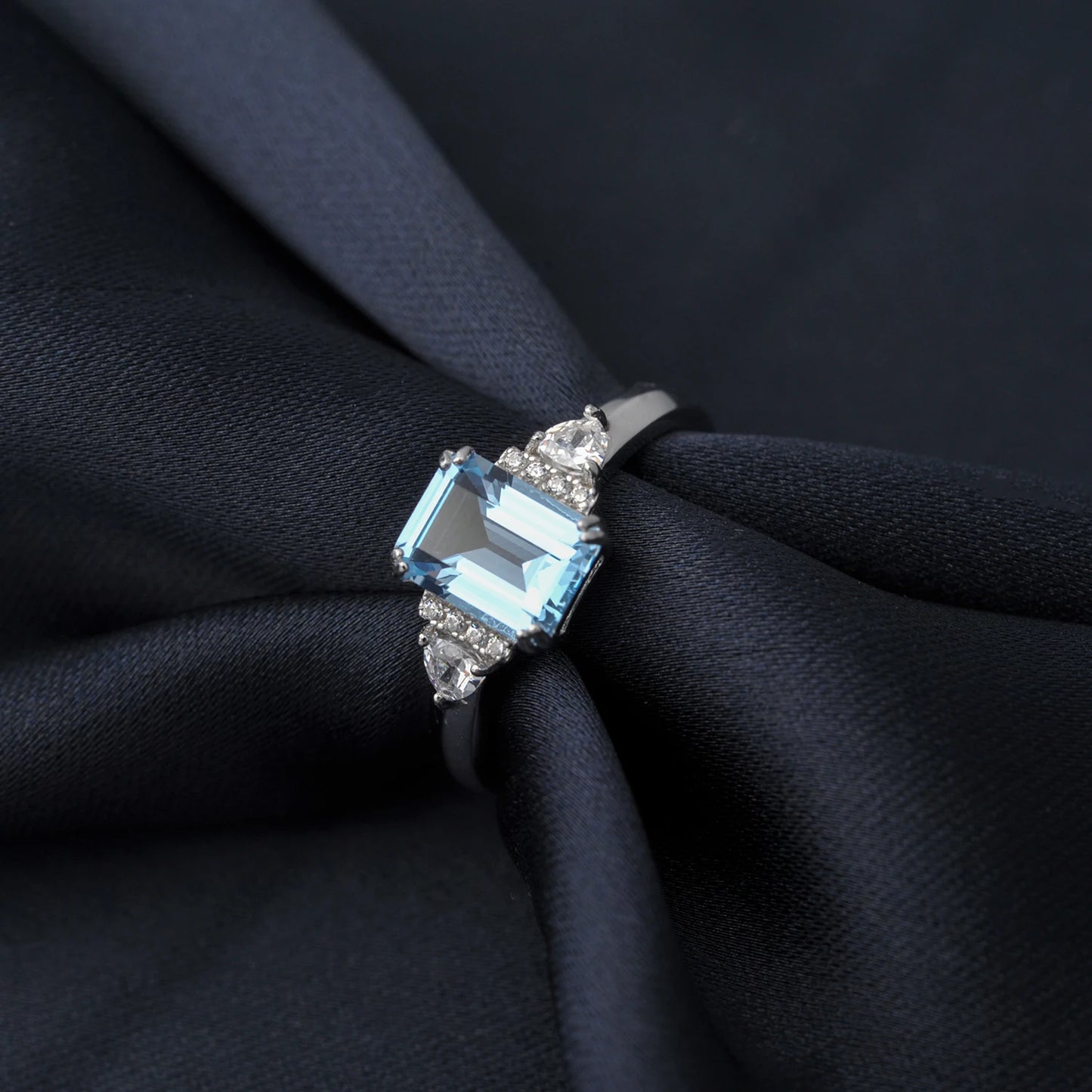 Sky Blue Topaz Emerald Cutring rings for women gift 925 sterling silver jewelry Free delivery elegant valentines fashion