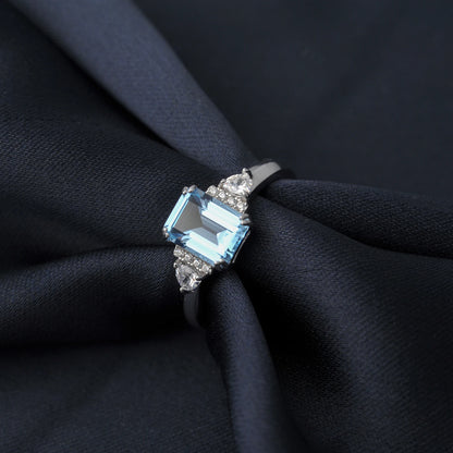 Sky Blue Topaz Emerald Cutring rings for women gift 925 sterling silver jewelry Free delivery elegant valentines fashion