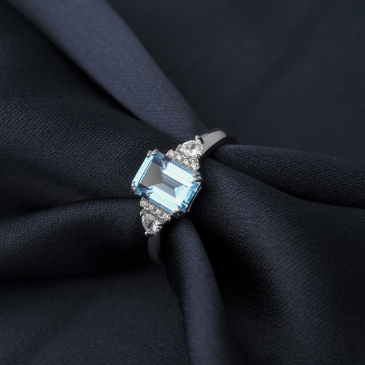 Sky Blue Topaz Emerald Cutring rings for women gift 925 sterling silver jewelry Free delivery elegant valentines fashion