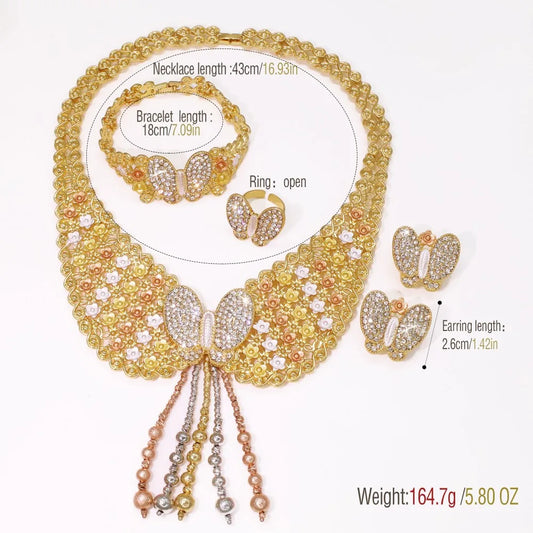 Dubai Gold Color Flower Jewelry Set Fashion Statement Big Butterfly Knot Jewellery Accessories For Women Wedding Gifts