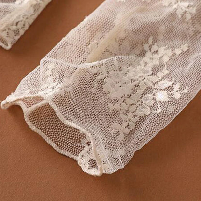 Elegant Sexy Women's Mesh T-Shirts Long Sleeve Lace See Through Blouse Versatile Bottoming Shirt Girls Sheer Tees Body Crop Top