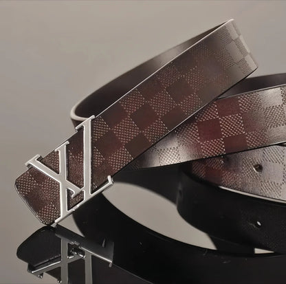 Light Luxury Mens Leather Belt Smooth Buckle Genuine Cowhide Perforated Pattern Fashion Trendy High End Versatile