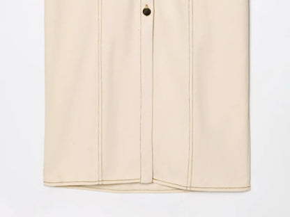 Spring New 1975 series denim MIDI dress with lapel side zipper fashion wrinkle waist slim elegant dress
