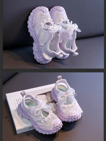 Summer Children School Running Sandals Sweet Breathable Girls Mesh Sports Sandals Non-slip Fashion Kids Princess Cut-outs Shoes