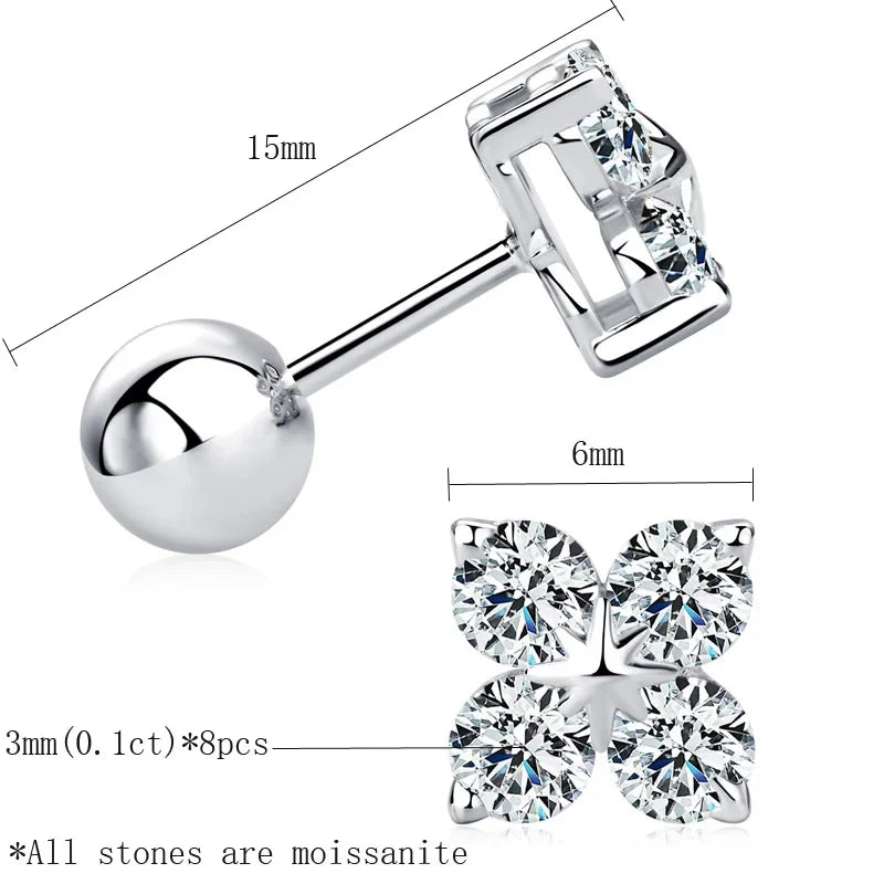 100% 925 Sterling Silver Real 0.8 Carat D Color Moissanite Stud Earrings For Women Sparkling Party Gifts Fine Jewelry