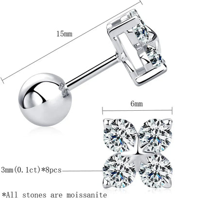 100% 925 Sterling Silver Real 0.8 Carat D Color Moissanite Stud Earrings For Women Sparkling Party Gifts Fine Jewelry