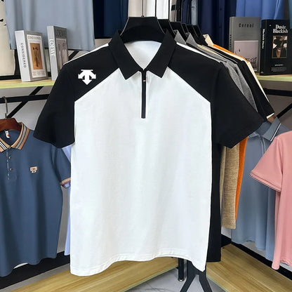 designer original printing summer men's short sleeve polo shirt lapel luxury zipper t-shirt fashion leisure ventilate men's wear