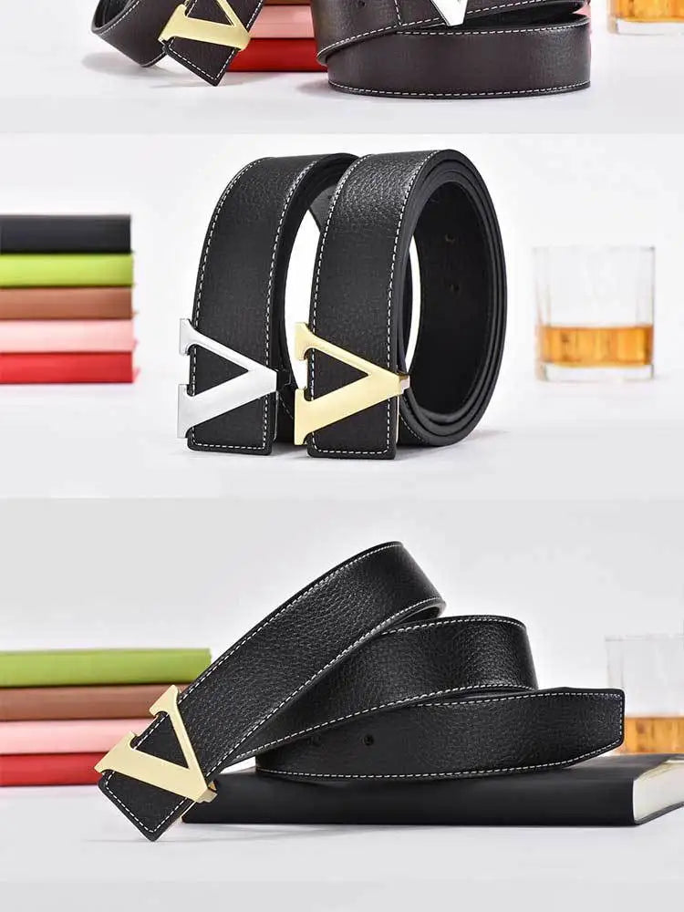2024 New Temperament Business Men's Belt Letter Metal Button Head Versatile Decorative Jeans Dress Business Men's Belt