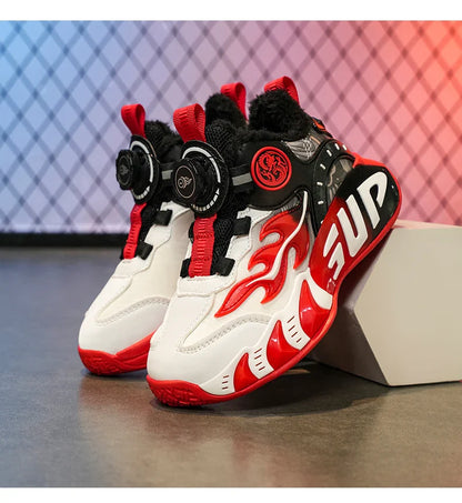 New autumn/winter 2025 children's basketball shoes with waterproof leather surface and training sports shoes for boys and girls