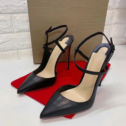 2025New summer and autumn black 12cm lace up high-heeled sandals with sexy slim heels and pointed  stylish single shoes