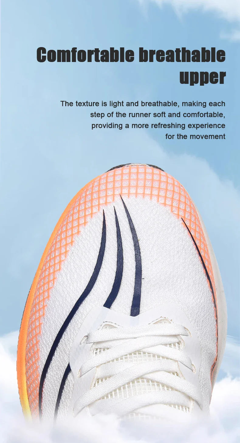 Sapatos de corrida esportivos casuais masculinos e femininos de moda com superfície de malha respirável, suporte de placa de carbono e sola de borracha resistente ao desgaste