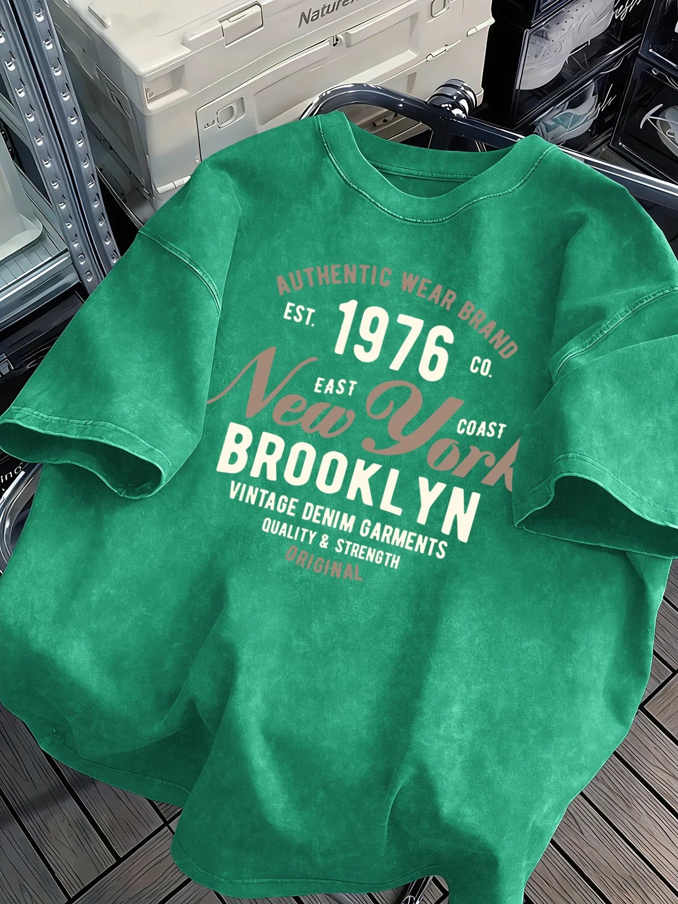 New York Brooklyn Est 1976 Washed Mens T-Shirt Cotton All-Match O-Neck T Shirts Retro Unisex Fashion Tee Loose Soft Short Sleeve