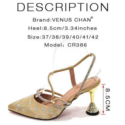 2025 Summer New Design Specials Italian Women Shoes and Bag Set Wine Color Comfortable High Heels With Rhinestone