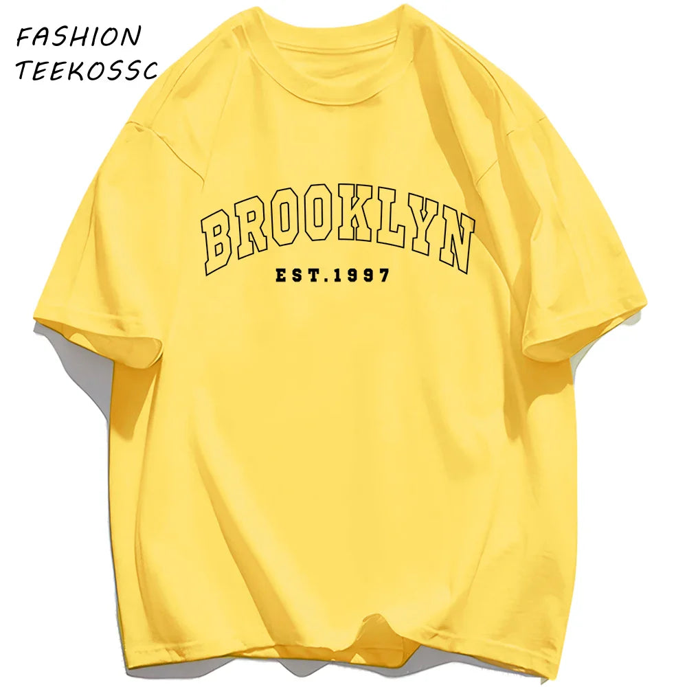 Brooklyn Est 1997 City Usa Printing Men T-Shirt Summer Casual T Shirts All-Match Crewneck Tops Oversized Soft Streetwear