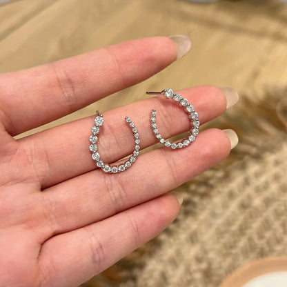 Round Cut Moissanite Half Hoops Earrings for Women 925 Sterling Silver U-Style Size Gradient Diamond Stud Earring Fine Jewelry