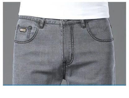 Summer Lyocell Ultra-thin Jeans Men Straight Stretch Breathable Denim Pants Fashion Business Casual Male Trousers Black Gray