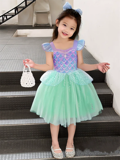 Girls Tulle Dress Princess Kids Fashion Sequined Puffy Ballet Dance Gown Baby Sleeveless Tutu Skirt Christmas Halloween Vestidos