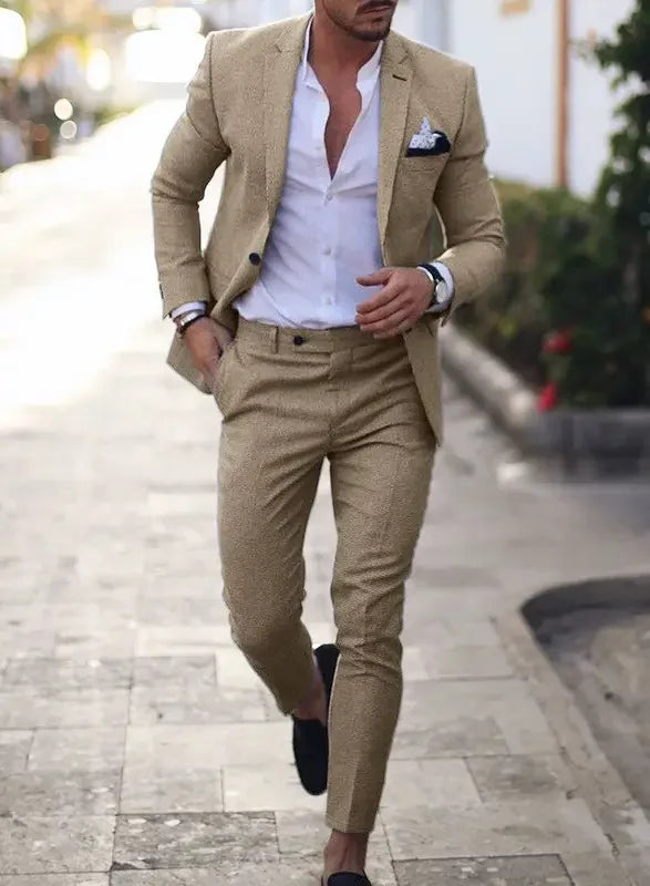 2-Piece Solid Wedding Men's Suit Slim Fit Notch Lapel Blazer Formal Business Tuxedos Two Buttons Jacket+Pants for Party Prom