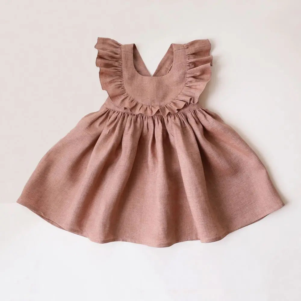 Cute Toddler Girl Dress For Party Pink Summer Baby Girl Dress Linen Cotton Girl Clothes
