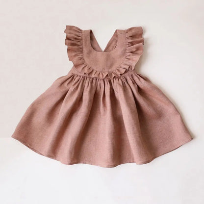 Cute Toddler Girl Dress For Party Pink Summer Baby Girl Dress Linen Cotton Girl Clothes