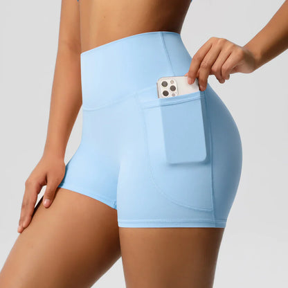 Women Sports Short With PocketedYoga Legging Shorts Squat Proof High Waist Fitness Tight Shorts Quick Drying Cycling Workout Gym
