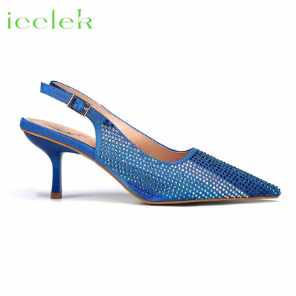 Italian Design African Women's High Heels Pointed Toe Sandals Party Wedding Party Magenta Color Shoes and Bags Set