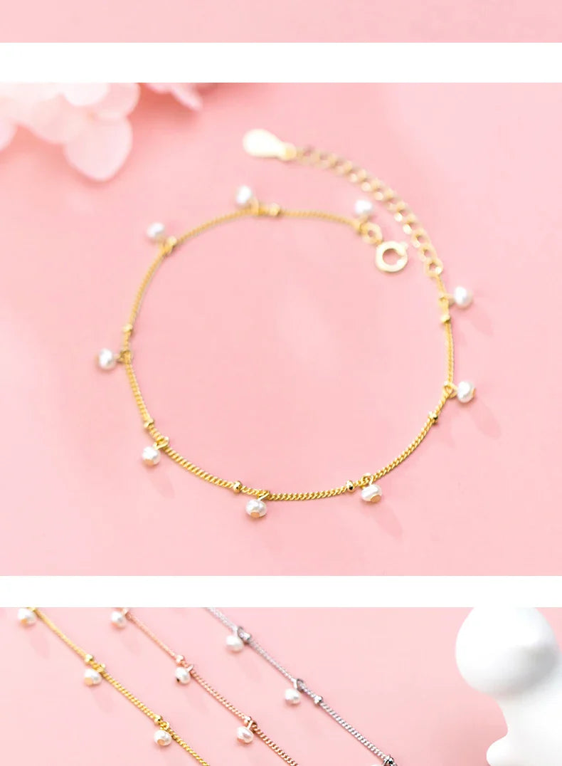 Elegant Natural Pearl Bracelet Authentic 925 Sterling Silver Link Chain Charm Pendant Bracelet for Women Fine Jewery