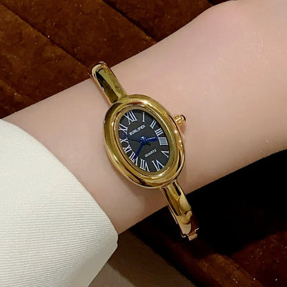 Women Rome Dial Quartz Watch Brand Luxury Gold Colors Bangle Oval  Wristwatch Relogio Feminino Gifts Clock Montre Femme