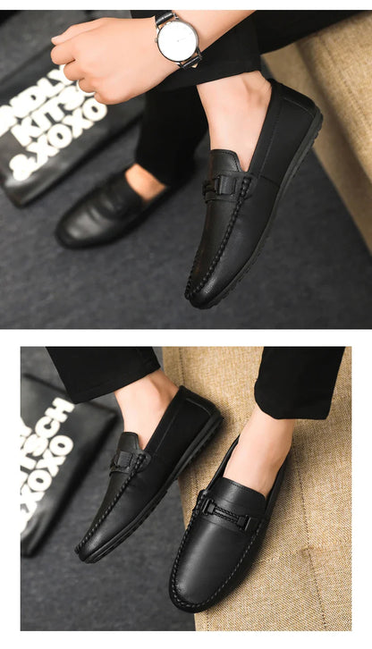 Trend White Loafers Man Big Size 46 Breathable Lightweight Men's Leather Shoes Comfortable Casual Shoes Men Driving Shoes