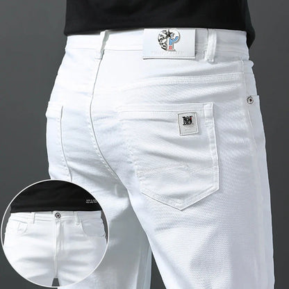 New 98% Cotton Men's Fashion Slim Jeans Stretch Straight Spring Autumn Luxury Denim Trousers Casual Business Pencil Pants