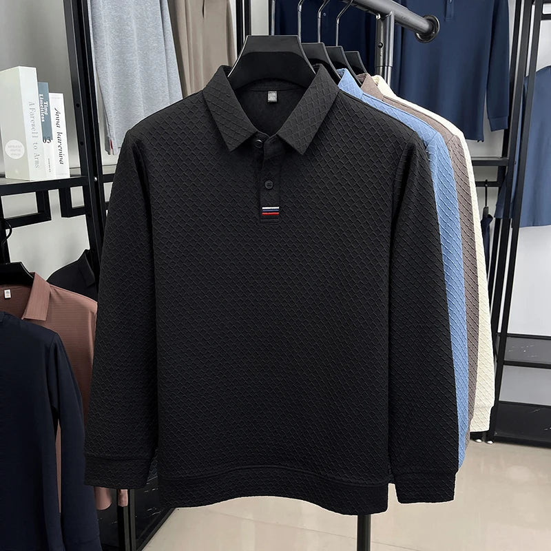 High quality fashion long sleeve polo shirt men's autumn new brand striped jacquard design Korean casual luxury lapel T-shirt
