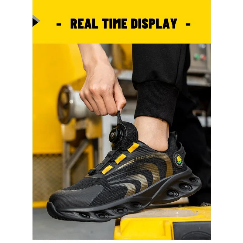 Button Labor Protection Shoes Lightweight Steel Toe Cap Anti Smashing and Anti Puncture Safety Shoes