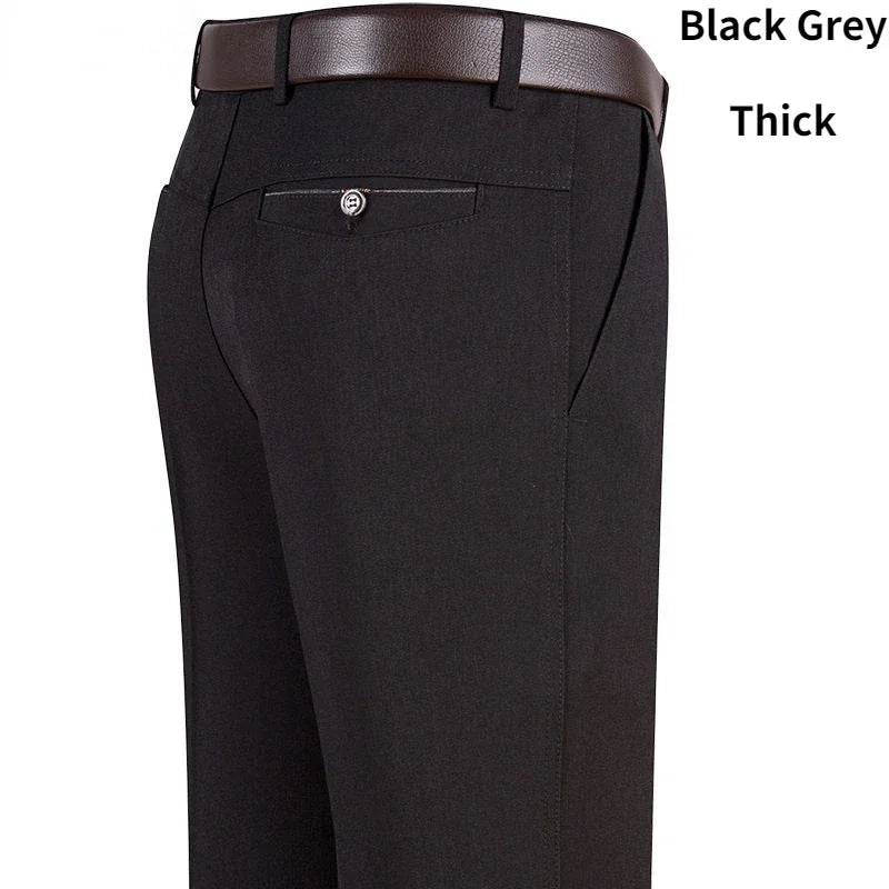 Men's Business Casual Pants Lightweight Summer Thin Autumn Thick Gentle Trousers Male Brand Fashion Suit Pant Solid Black Grey
