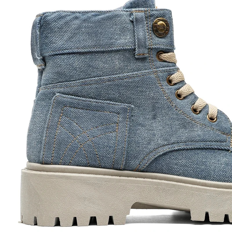 Breathable Men Boots Winter Denim Cloth Mens Ankle Boots Retro Work Boots Platform Men Casual Shoes Handmade High Top Shoes
