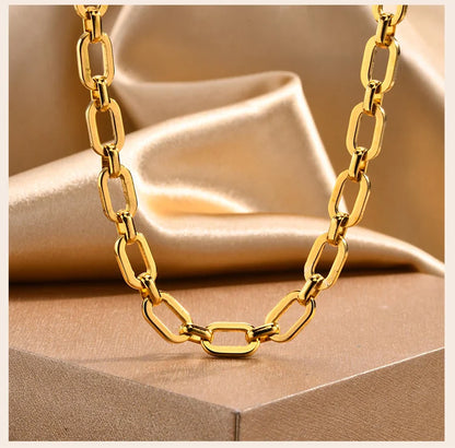 Chunky Gold Plated Link Necklace For Women, Stainless Steel Oval Thick Chain Choker Minimalist Jewelry