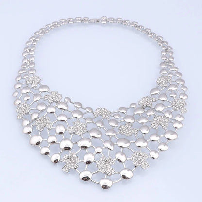 Elegant Jewelry Sets Dubai Silver Plated Jewelry Women Necklace Bracelet Earrings Ring Bride Wedding Party Accessories