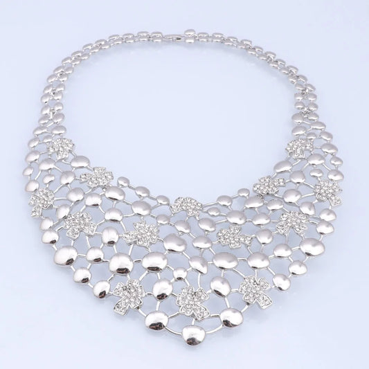 Elegant Jewelry Sets Dubai Silver Plated Jewelry Women Necklace Bracelet Earrings Ring Bride Wedding Party Accessories